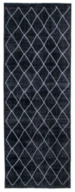 Modern Halı- Siyah Pamuk Üzerine Yün El Dokuma Halı-142x392