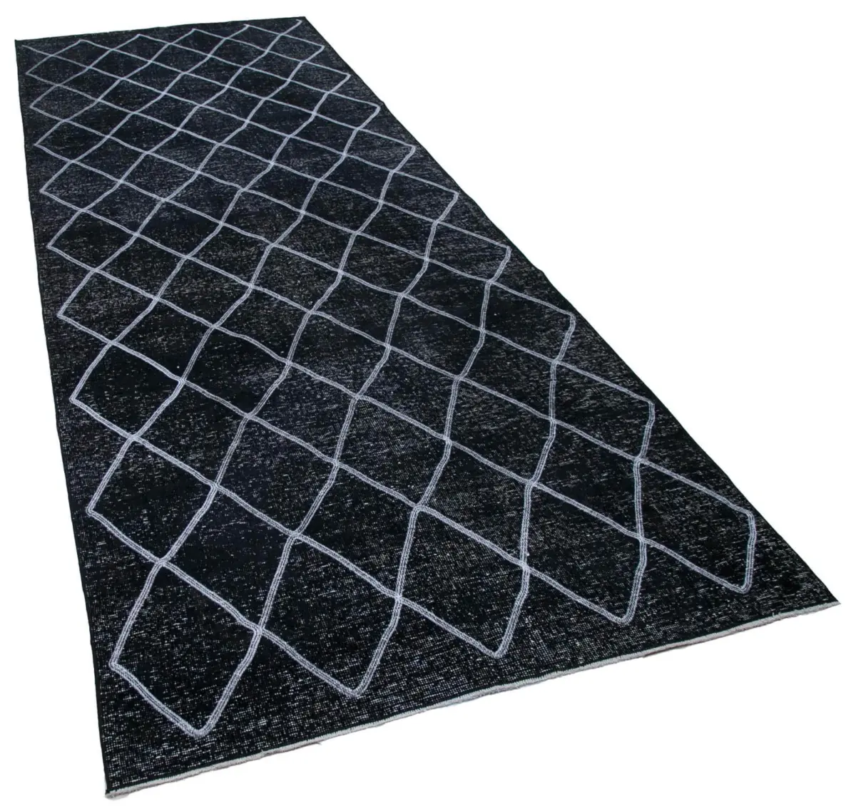 Modern Halı- Siyah Pamuk Üzerine Yün El Dokuma Halı-142x392 - Görsel 2