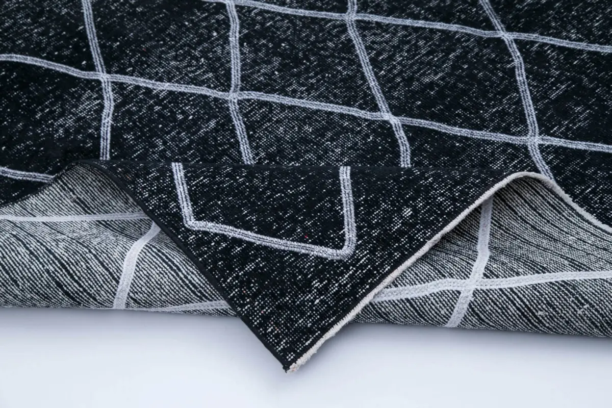 Modern Halı- Siyah Pamuk Üzerine Yün El Dokuma Halı-142x392 - Görsel 5