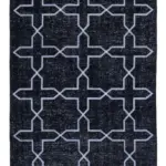 Modern Halı- Siyah Pamuk Üzerine Yün El Dokuma Halı-144x394