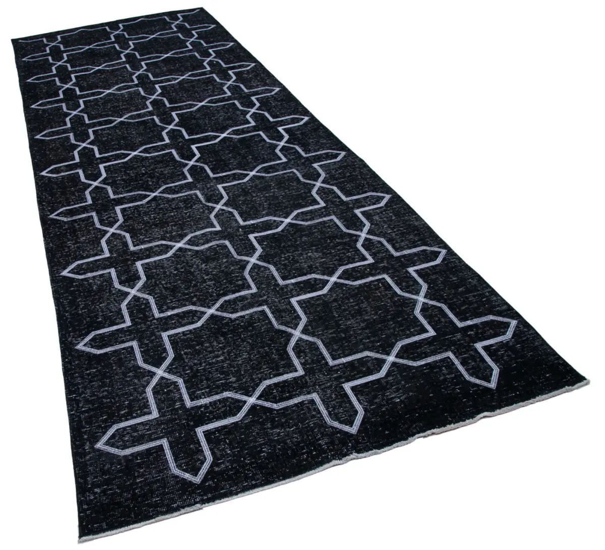 Modern Halı- Siyah Pamuk Üzerine Yün El Dokuma Halı-144x394 - Görsel 2