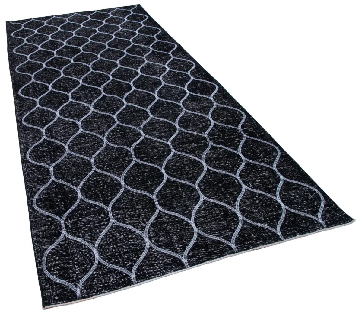 Modern Halı- Siyah Pamuk Üzerine Yün El Dokuma Halı-152x342 - Görsel 2