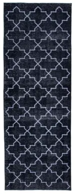 Modern Halı- Siyah Pamuk Üzerine Yün El Dokuma Halı-142x395