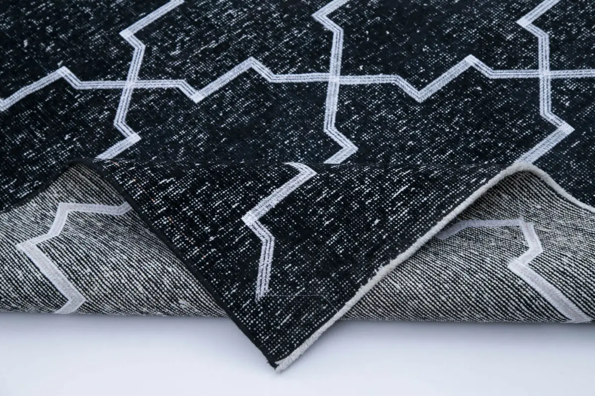 Modern Halı- Siyah Pamuk Üzerine Yün El Dokuma Halı-142x395 - Görsel 5