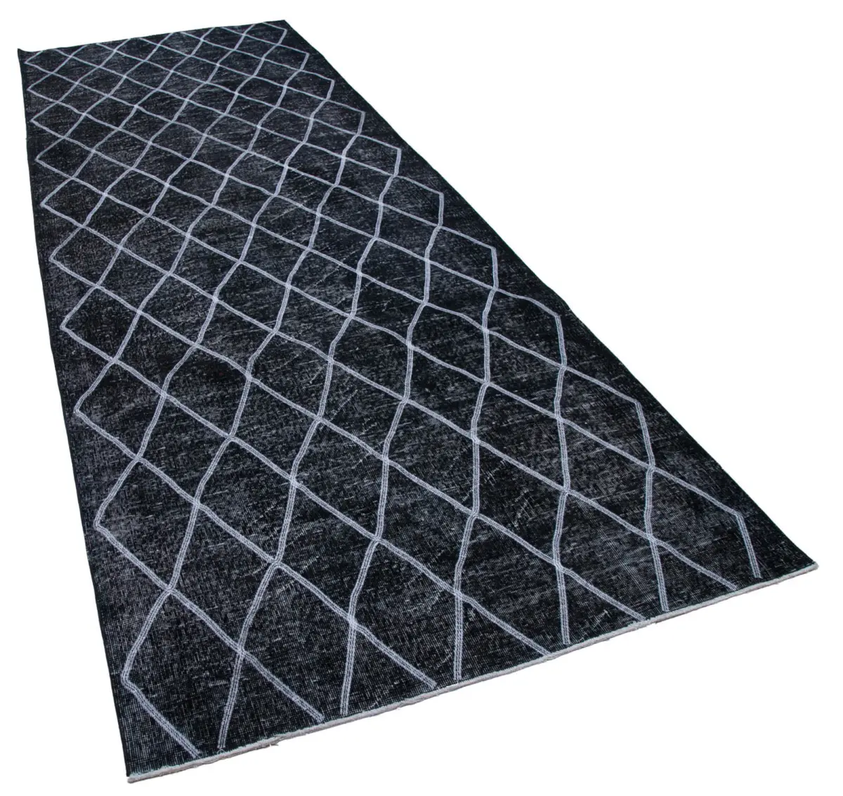 Modern Halı- Siyah Pamuk Üzerine Yün El Dokuma Halı-143x395 - Görsel 2