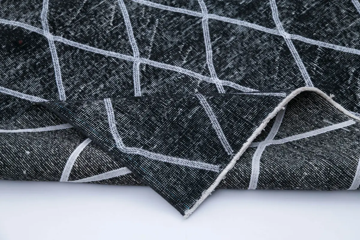 Modern Halı- Siyah Pamuk Üzerine Yün El Dokuma Halı-143x395 - Görsel 5