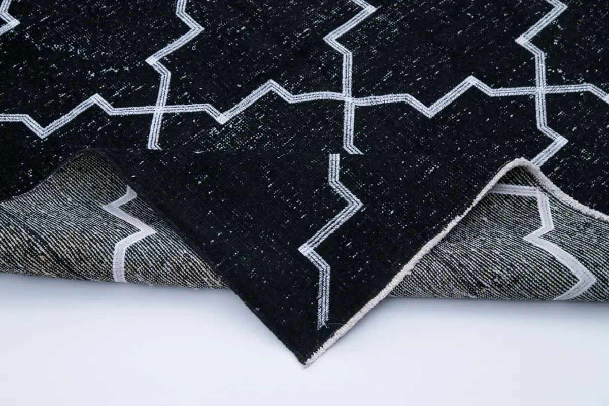 Modern Halı- Siyah Pamuk Üzerine Yün El Dokuma Halı-143x386 - Görsel 5