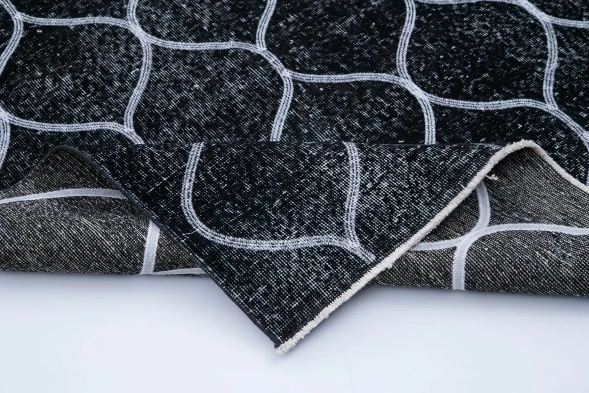 Modern Halı- Siyah Pamuk Üzerine Yün El Dokuma Halı-142x360 - Görsel 5