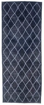 Modern Halı- Siyah Pamuk Üzerine Yün El Dokuma Halı-141x368