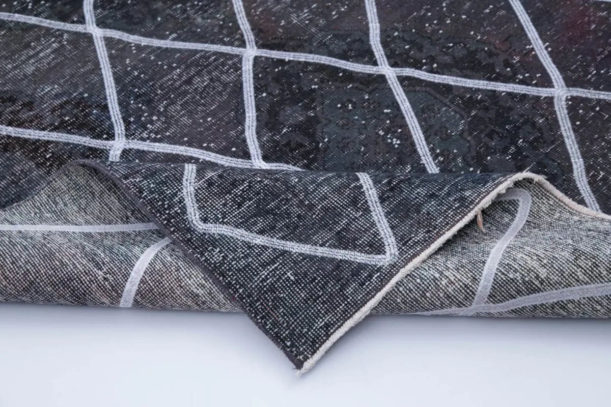 Modern Halı- Siyah Pamuk Üzerine Yün El Dokuma Halı-141x368 - Görsel 5