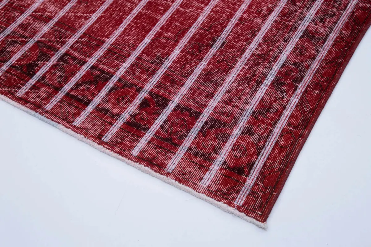 Modern Halı- Kırmızı Pamuk Üzerine Yün El Dokuma Halı-140x396 - Görsel 4