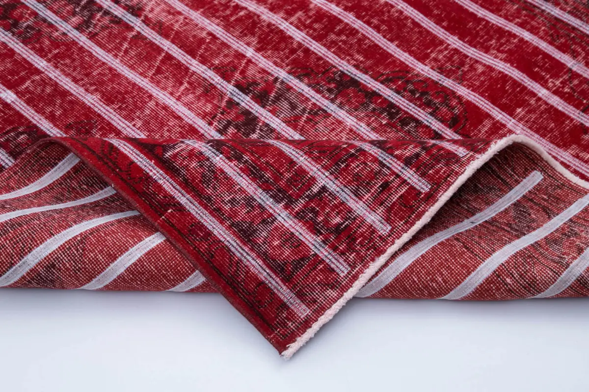 Modern Halı- Kırmızı Pamuk Üzerine Yün El Dokuma Halı-140x396 - Görsel 5