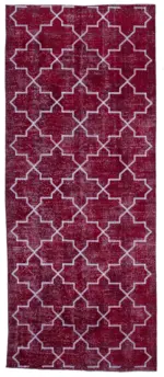 Modern Halı- Kırmızı Pamuk Üzerine Yün El Dokuma Halı-140x344