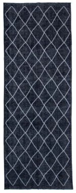 Modern Halı- Siyah Pamuk Üzerine Yün El Dokuma Halı-150x416