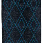 Modern Halı- Siyah Pamuk Üzerine Yün El Dokuma Halı-148x380