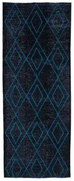 Modern Halı- Siyah Pamuk Üzerine Yün El Dokuma Halı-148x380