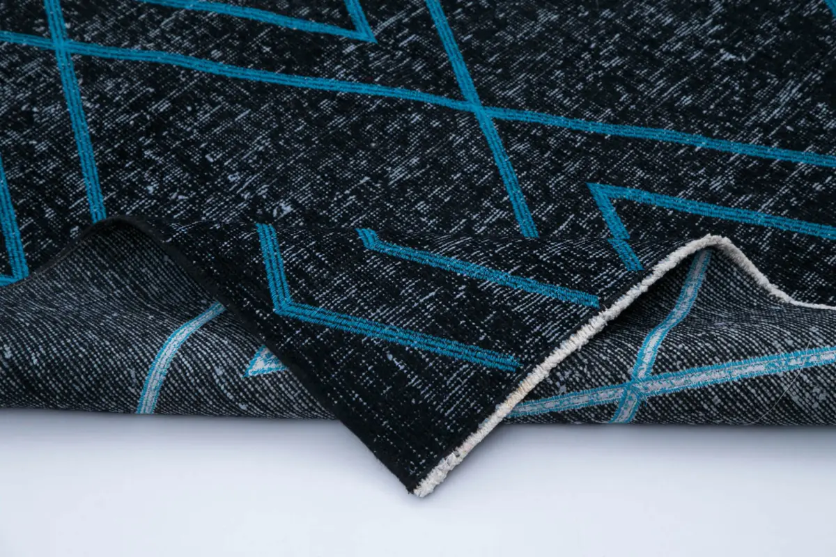 Modern Halı- Siyah Pamuk Üzerine Yün El Dokuma Halı-148x380 - Görsel 5