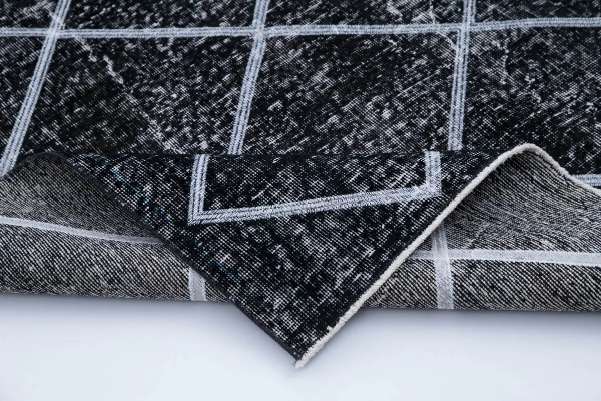 Modern Halı- Siyah Pamuk Üzerine Yün El Dokuma Halı-143x317 - Görsel 5