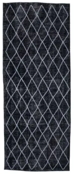 Modern Halı- Siyah Pamuk Üzerine Yün El Dokuma Halı-147x367