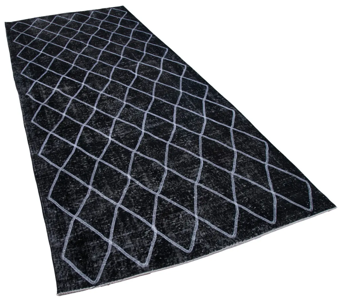 Modern Halı- Siyah Pamuk Üzerine Yün El Dokuma Halı-147x367 - Görsel 2