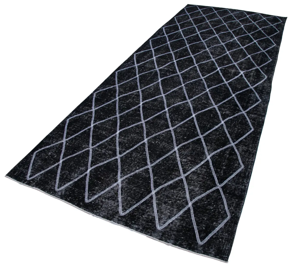 Modern Halı- Siyah Pamuk Üzerine Yün El Dokuma Halı-147x367 - Görsel 3