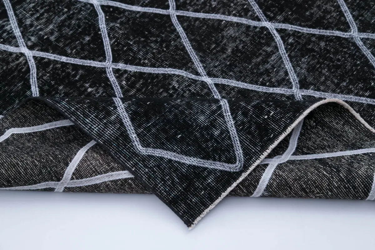 Modern Halı- Siyah Pamuk Üzerine Yün El Dokuma Halı-147x367 - Görsel 5