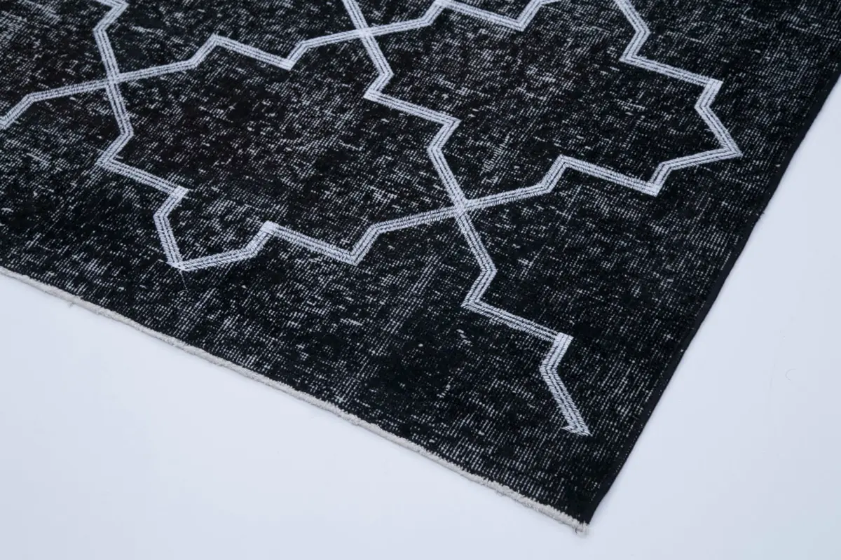 Modern Halı- Siyah Pamuk Üzerine Yün El Dokuma Halı-146x375 - Görsel 4