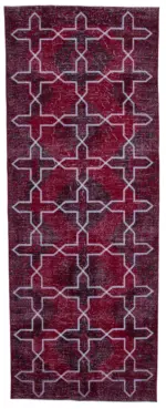 Modern Halı- Kırmızı Pamuk Üzerine Yün El Dokuma Halı-140x370