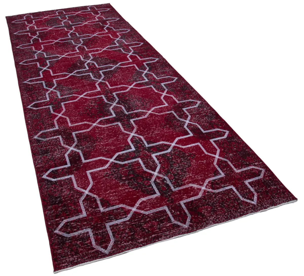 Modern Halı- Kırmızı Pamuk Üzerine Yün El Dokuma Halı-140x370 - Görsel 2