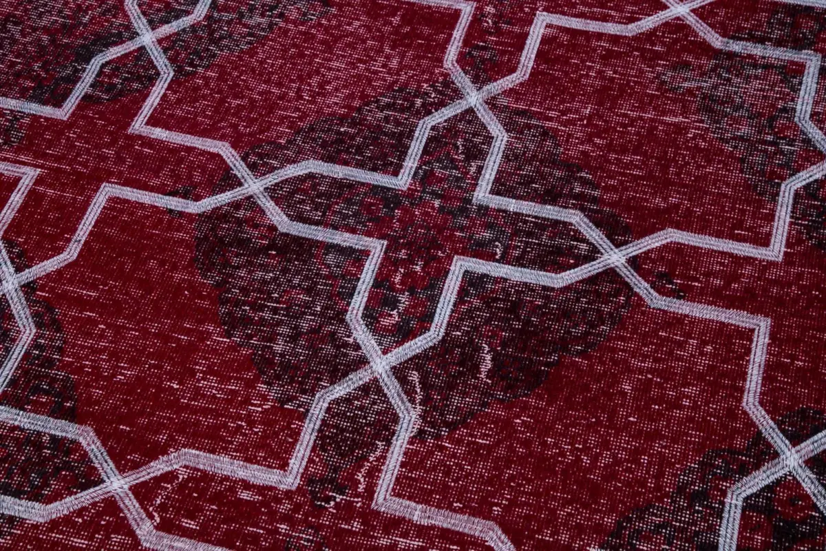 Modern Halı- Kırmızı Pamuk Üzerine Yün El Dokuma Halı-140x370 - Görsel 6