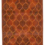 Modern Halı- Turuncu Pamuk Üzerine Yün El Dokuma Halı-148x392