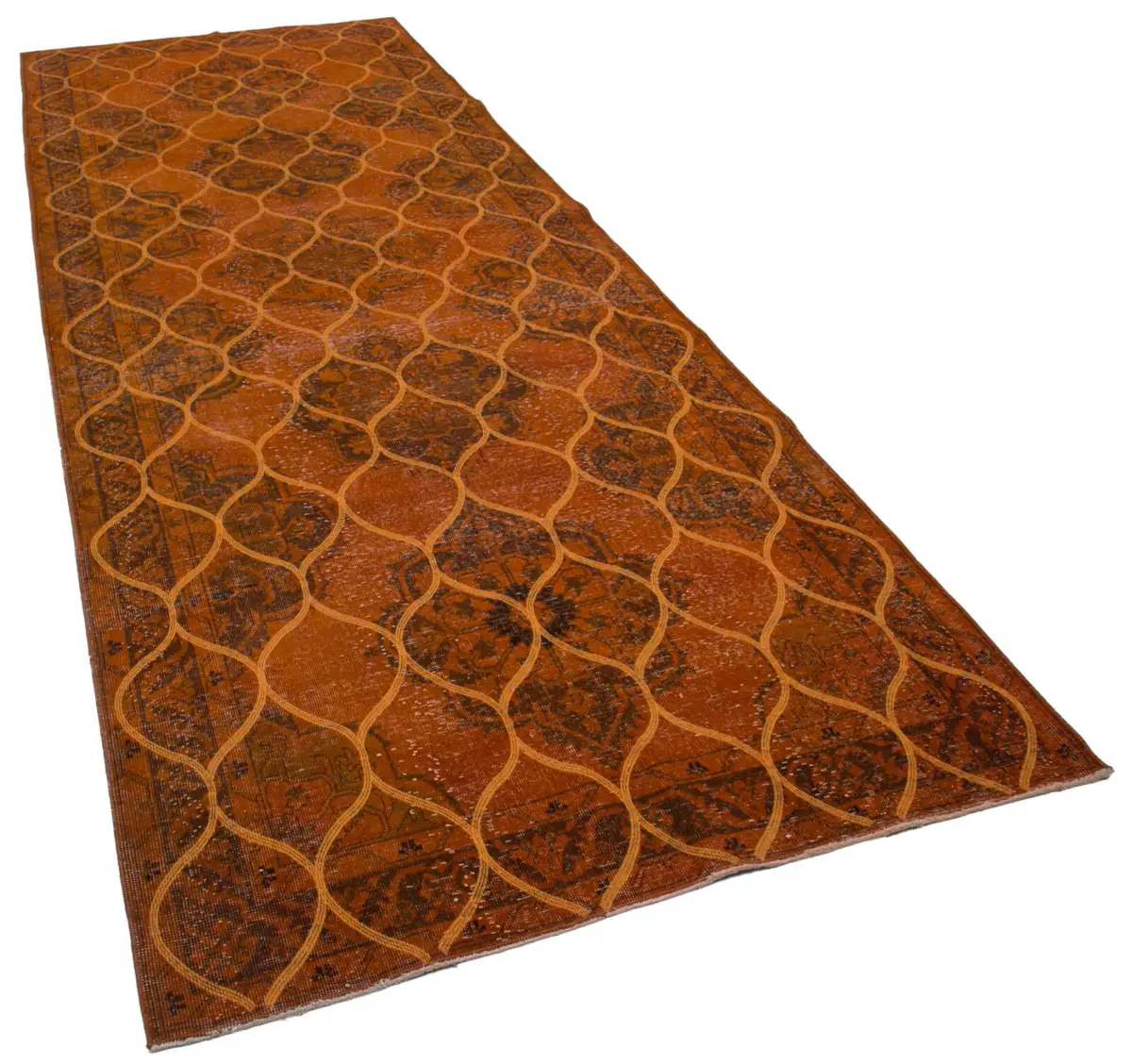 Modern Halı- Turuncu Pamuk Üzerine Yün El Dokuma Halı-148x392 - Görsel 2