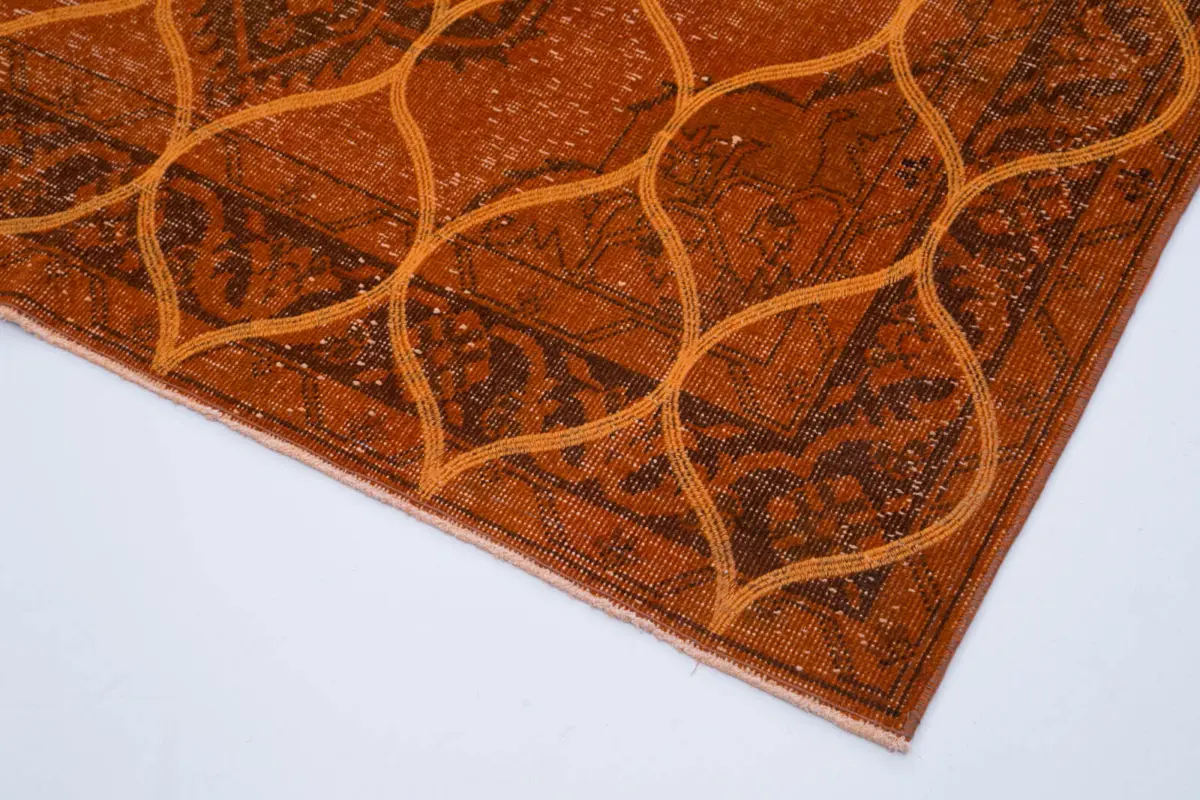 Modern Halı- Turuncu Pamuk Üzerine Yün El Dokuma Halı-148x392 - Görsel 4