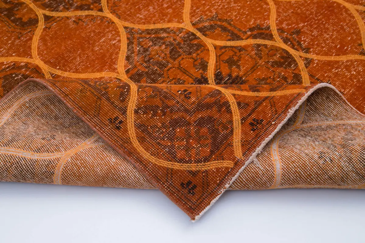 Modern Halı- Turuncu Pamuk Üzerine Yün El Dokuma Halı-148x392 - Görsel 5