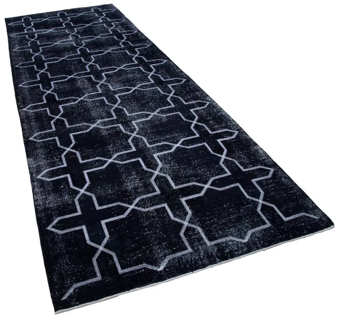 Modern Halı- Siyah Pamuk Üzerine Yün El Dokuma Halı-140x392 - Görsel 2