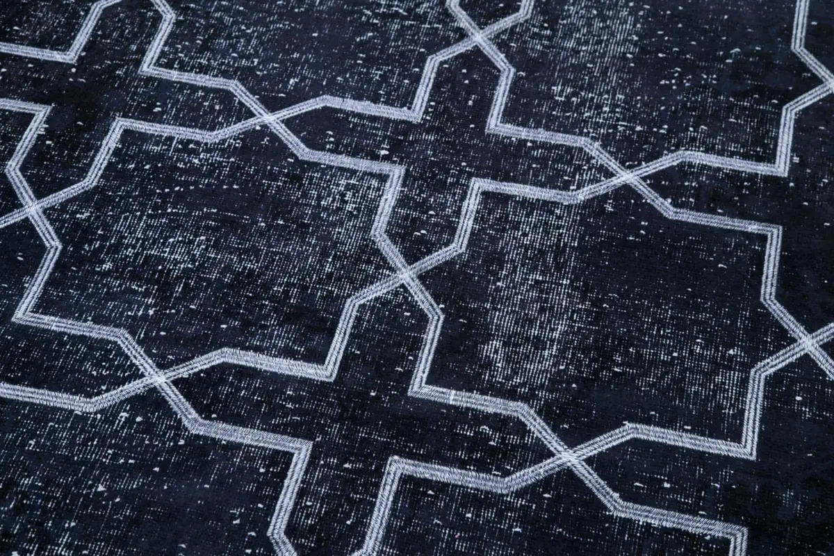 Modern Halı- Siyah Pamuk Üzerine Yün El Dokuma Halı-140x392 - Görsel 6