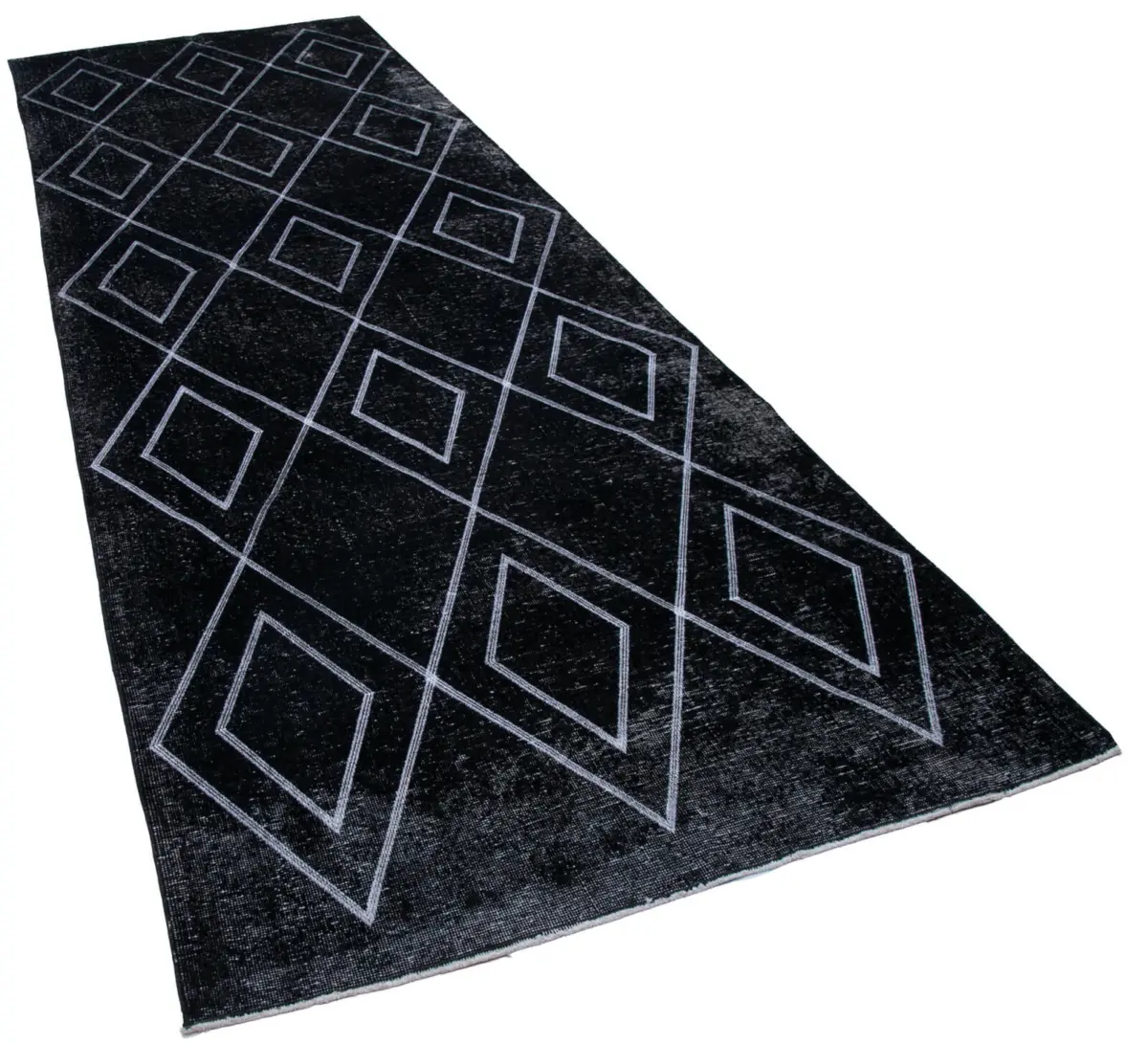 Modern Halı- Siyah Pamuk Üzerine Yün El Dokuma Halı-143x420 - Görsel 2