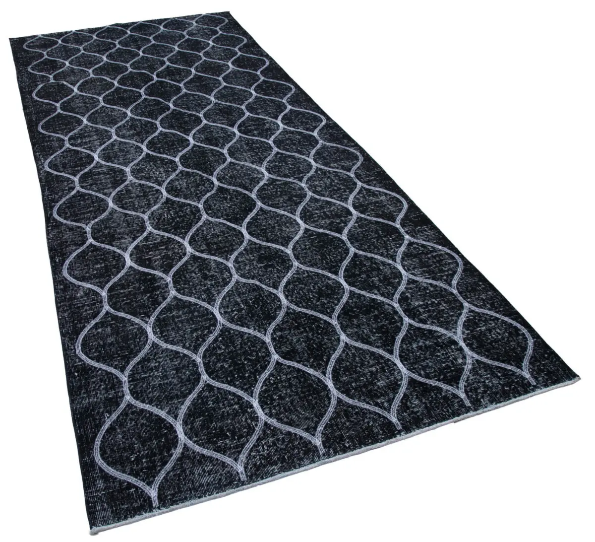 Modern Halı- Siyah Pamuk Üzerine Yün El Dokuma Halı-141x358 - Görsel 2