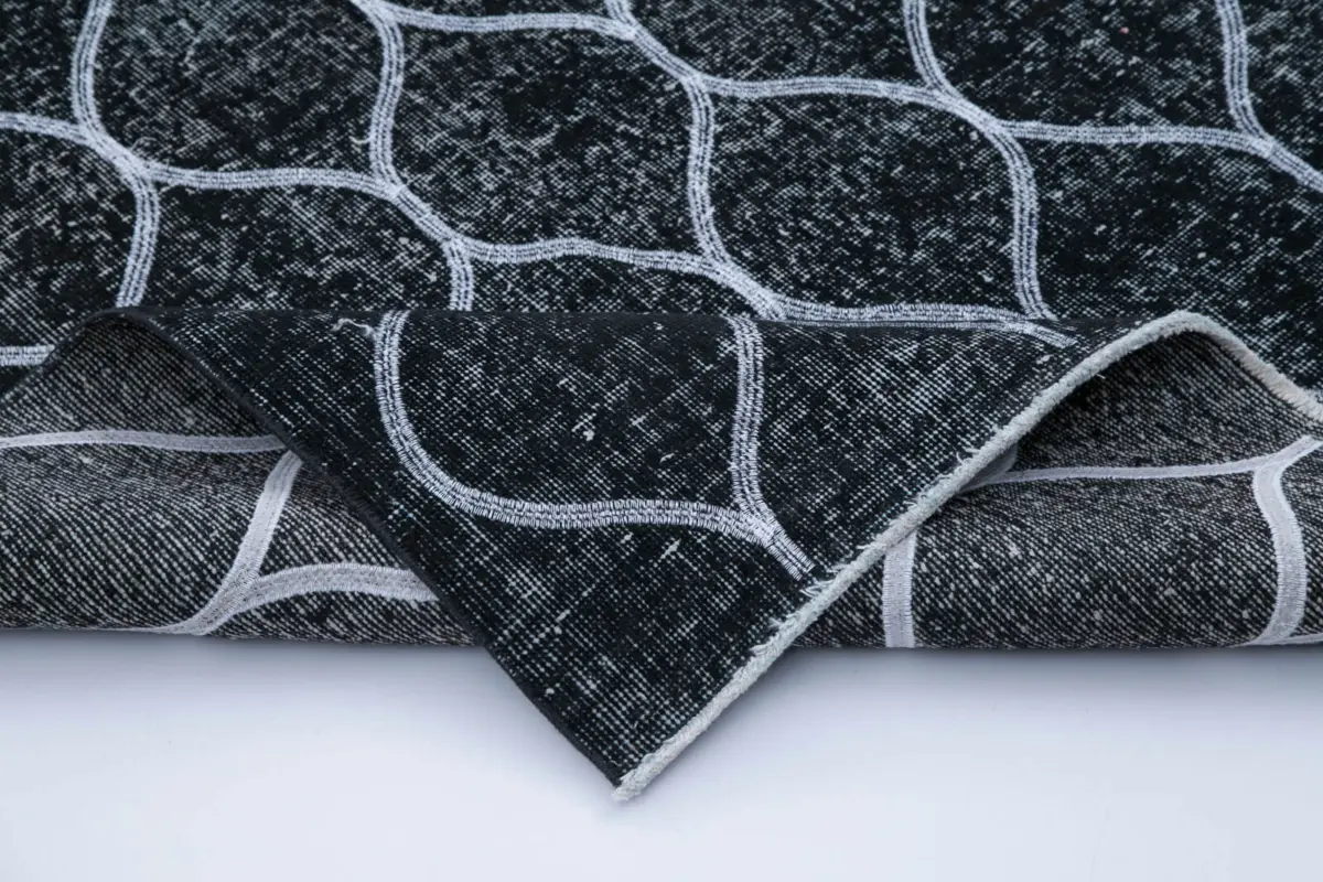 Modern Halı- Siyah Pamuk Üzerine Yün El Dokuma Halı-141x358 - Görsel 5