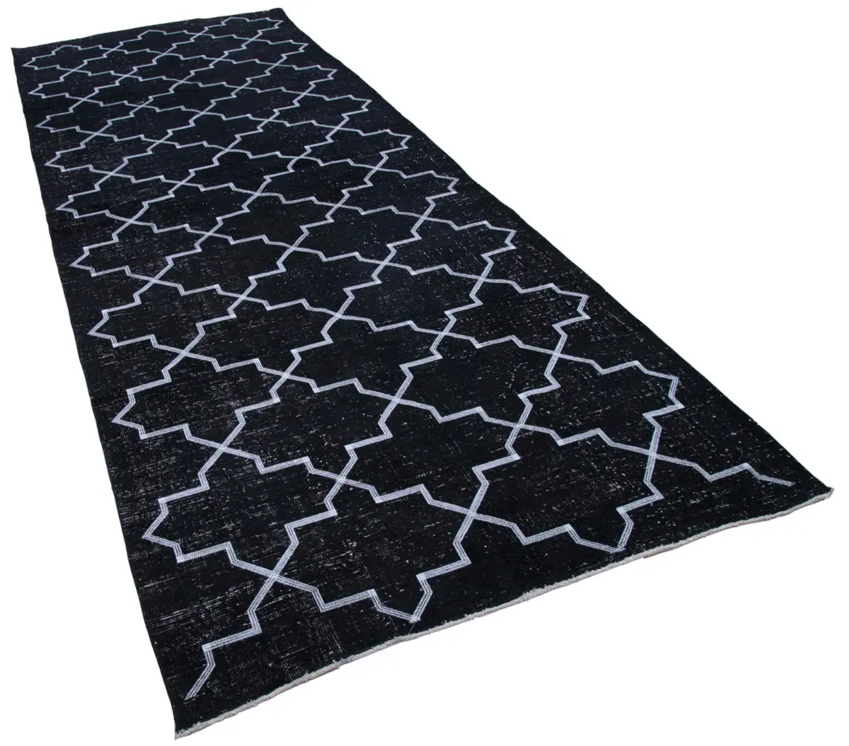 Modern Halı- Siyah Pamuk Üzerine Yün El Dokuma Halı-145x388 - Görsel 2