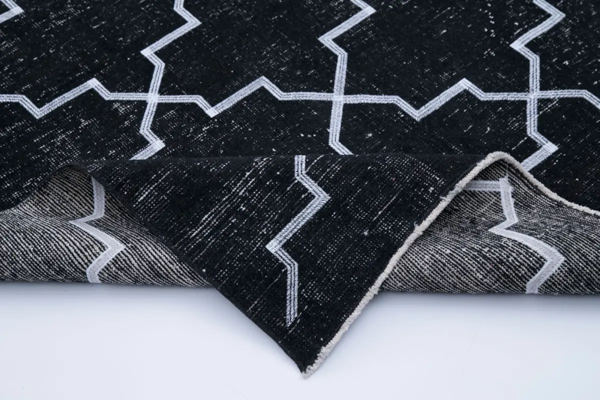 Modern Halı- Siyah Pamuk Üzerine Yün El Dokuma Halı-145x388 - Görsel 5