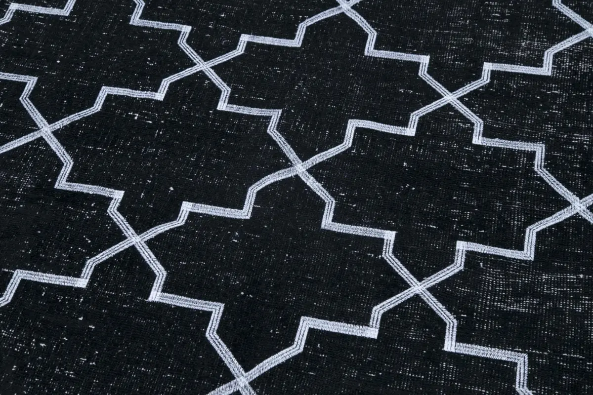 Modern Halı- Siyah Pamuk Üzerine Yün El Dokuma Halı-145x388 - Görsel 6