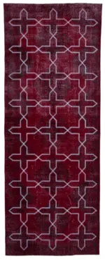 Modern Halı- Kırmızı Pamuk Üzerine Yün El Dokuma Halı-142x377