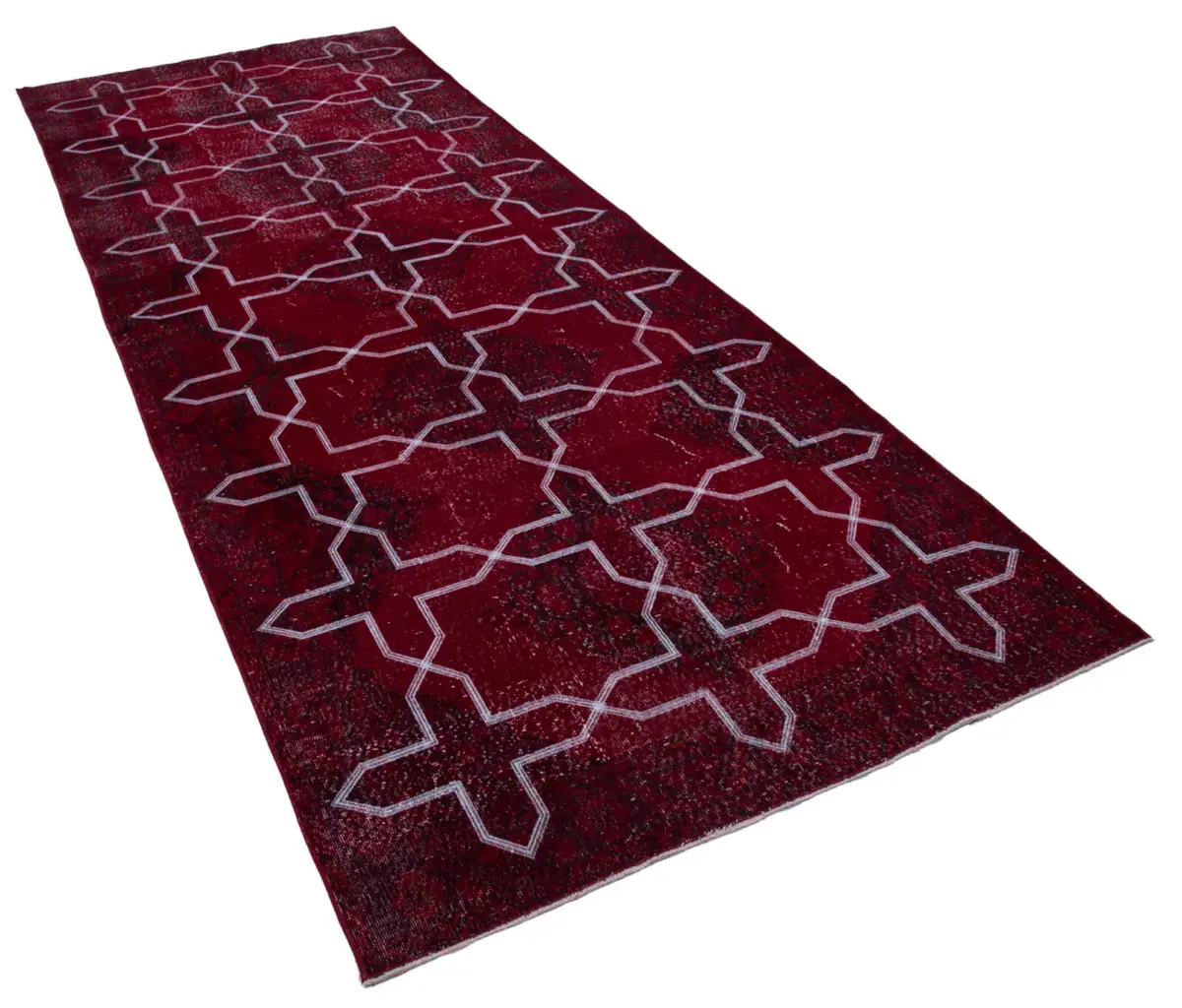 Modern Halı- Kırmızı Pamuk Üzerine Yün El Dokuma Halı-142x377 - Görsel 2