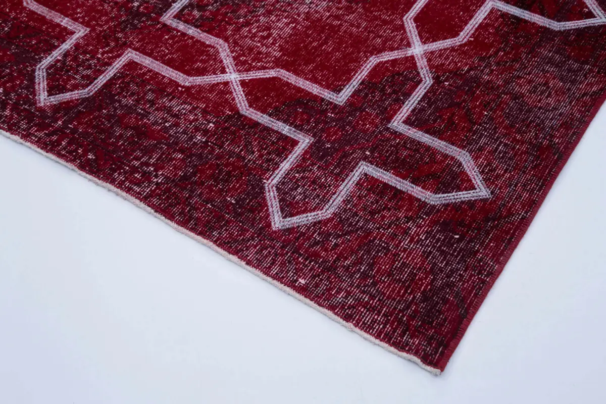 Modern Halı- Kırmızı Pamuk Üzerine Yün El Dokuma Halı-142x377 - Görsel 4