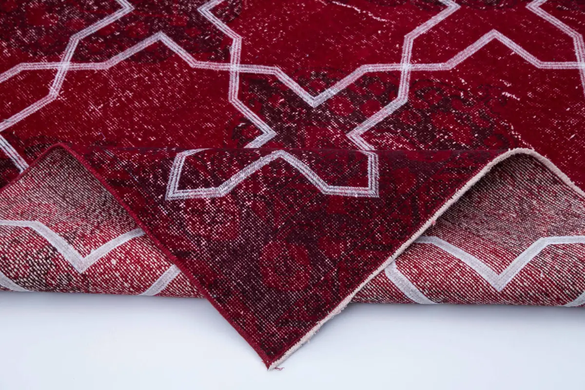 Modern Halı- Kırmızı Pamuk Üzerine Yün El Dokuma Halı-142x377 - Görsel 5