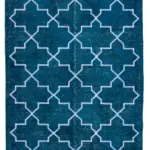 Modern Halı- Turkuaz Pamuk Üzerine Yün El Dokuma Halı-144x407