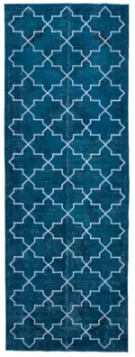 Modern Halı- Turkuaz Pamuk Üzerine Yün El Dokuma Halı-144x407