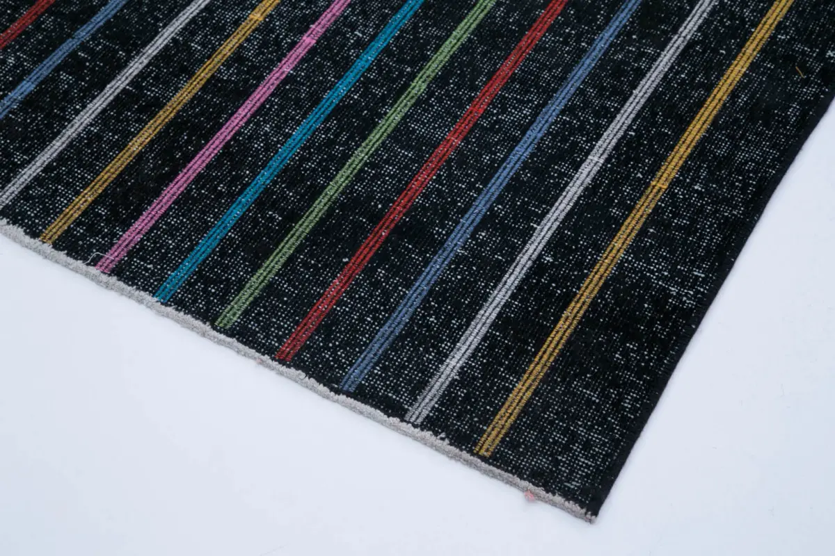 Modern Halı- Siyah Pamuk Üzerine Yün El Dokuma Halı-141x398 - Görsel 4