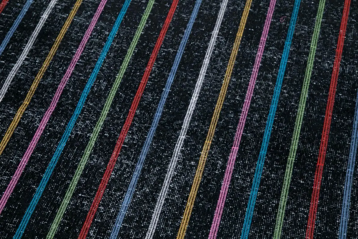 Modern Halı- Siyah Pamuk Üzerine Yün El Dokuma Halı-141x398 - Görsel 6